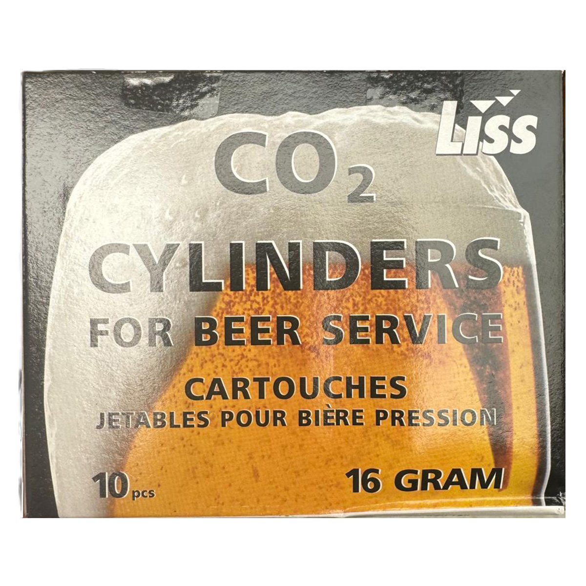 Beer CO2 16g Non-Threaded Cartridges by Liss (Pack of 10)