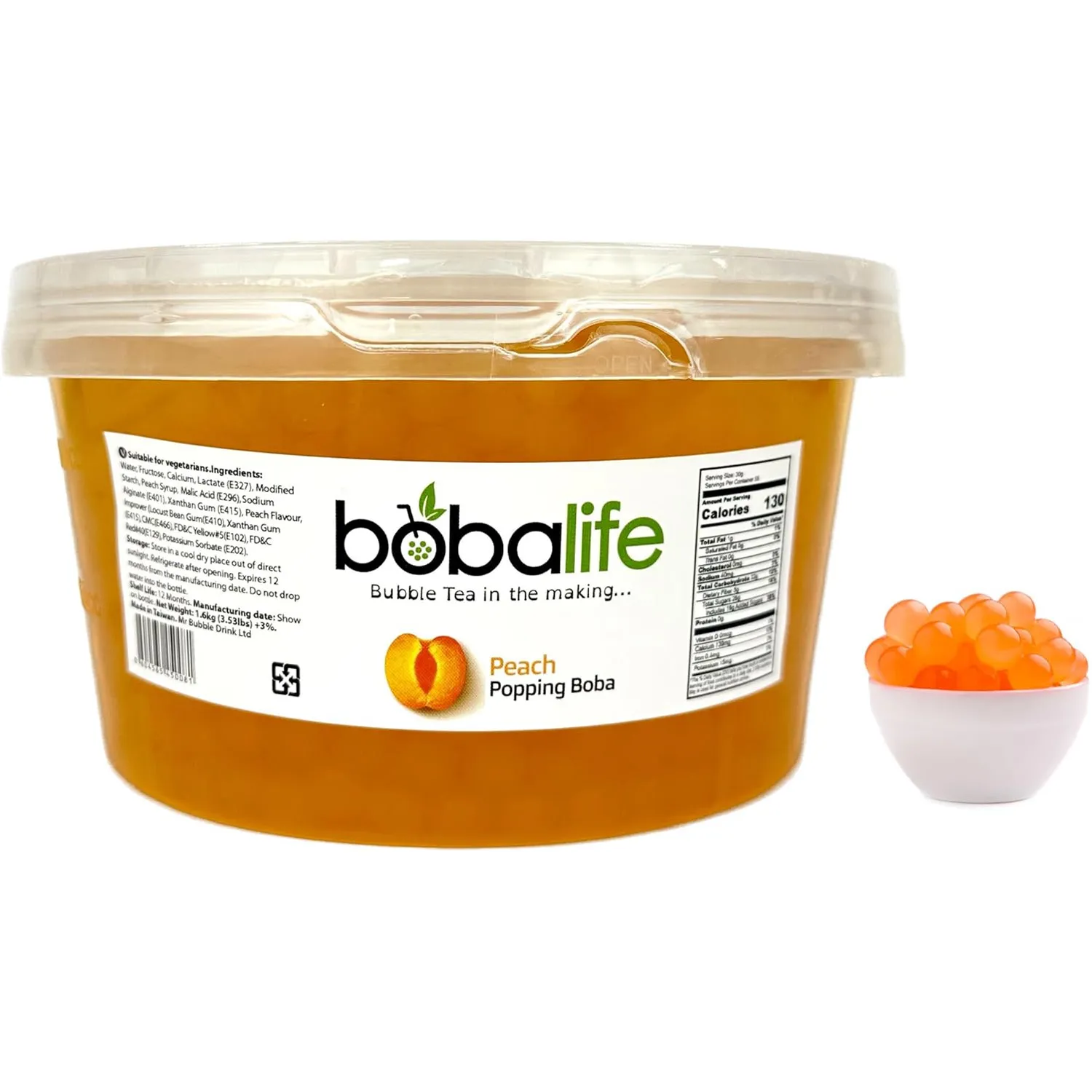 Peach Bubble Tea Boba Popping Pearls (1.6kg)