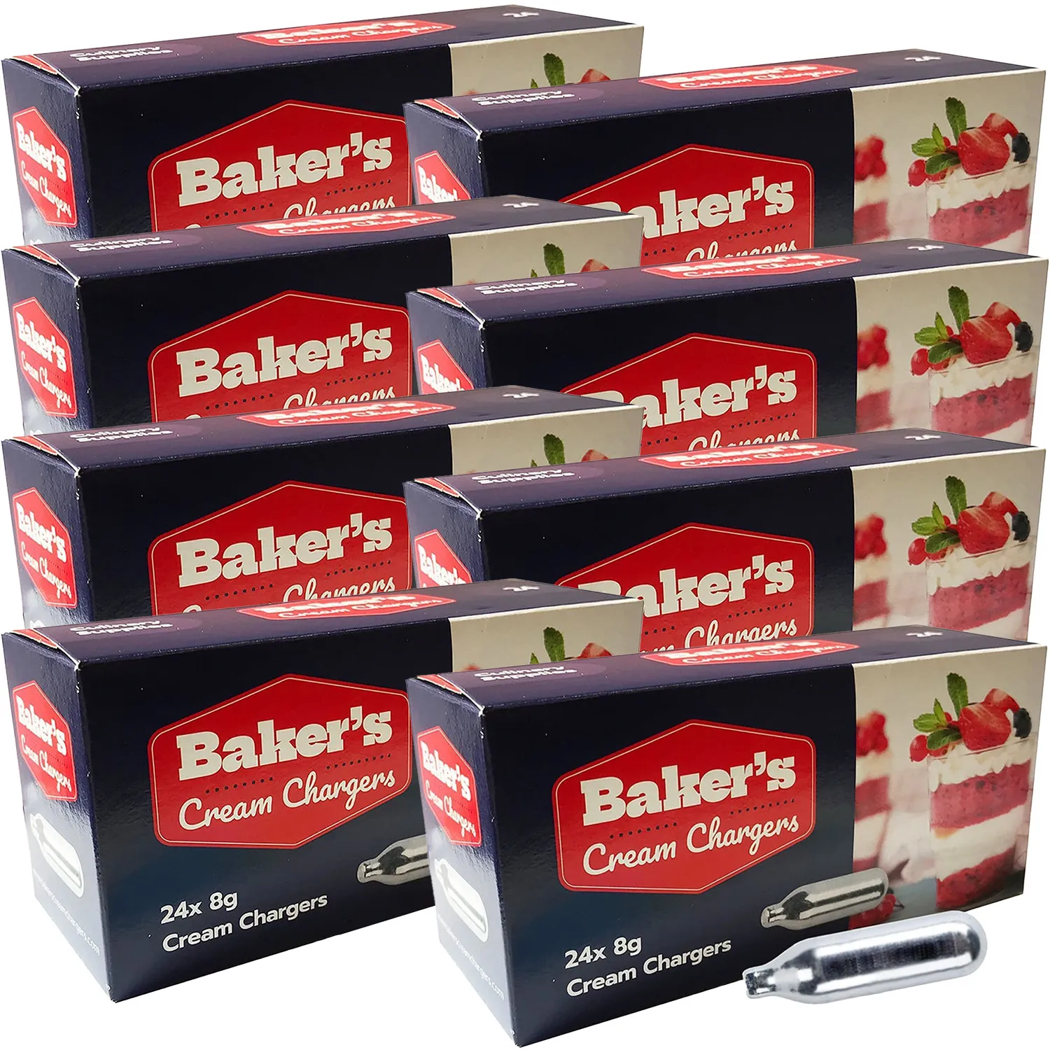 Cream Chargers by Bakers    192 (Pack of 24 x 8) Made in Europe